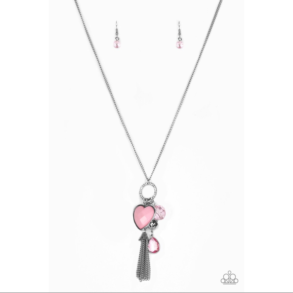 Pink heart and various pendants necklace